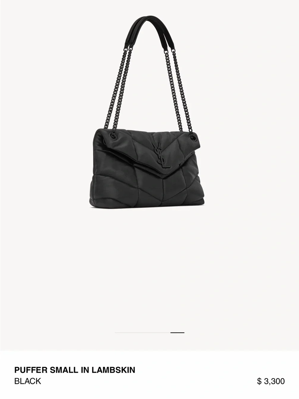 Saint Laurent Black Quilted Puffer Lambskin Shoulder Bag with Chain Strap